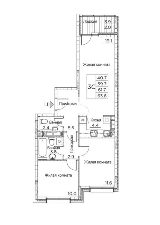 3-к кв. Приморский край, Владивосток ул. Расула Гамзатова, 7к2 (63.6 ... - Фото 0