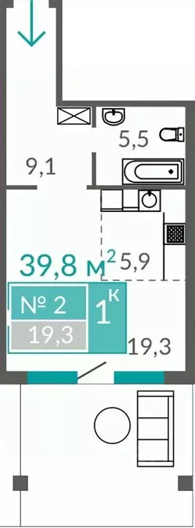 Студия Крым, Евпатория ул. Симферопольская, 2Ф (39.8 м) - Фото 0