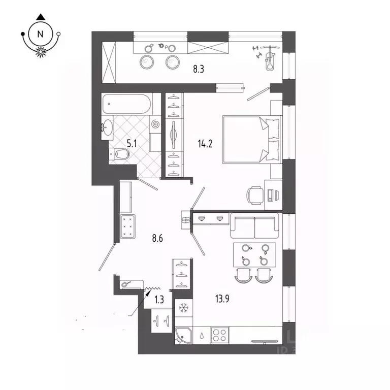 1-к кв. Санкт-Петербург бул. Измайловский, 9 (47.3 м) - Фото 2