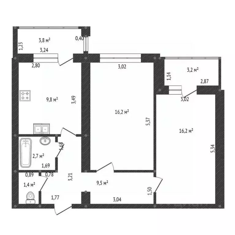 2-к кв. Башкортостан, Уфа Айская ул., 37 (58.3 м) - Фото 2