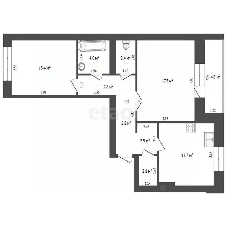 2-к кв. Смоленская область, Смоленск ул. Рыленкова, 32А (62.0 м) - Фото 1