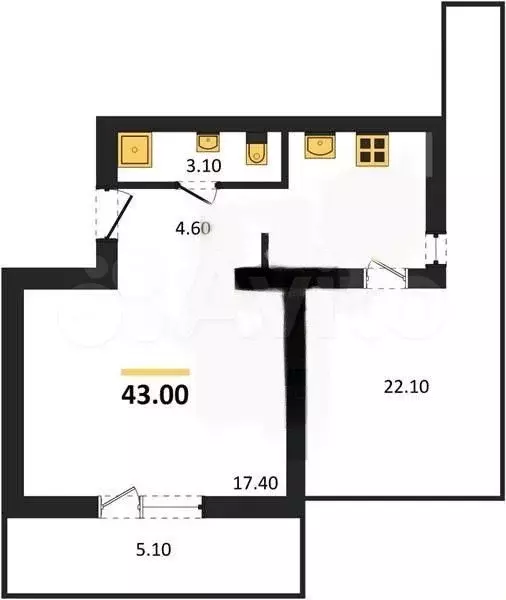 Квартира-студия, 43 м, 10/12 эт. - Фото 0