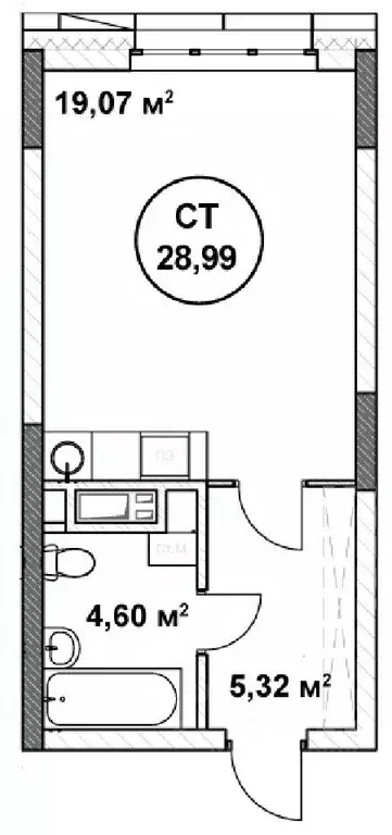 Студия Нижегородская область, Нижний Новгород ул. Родионова (28.99 м) - Фото 1