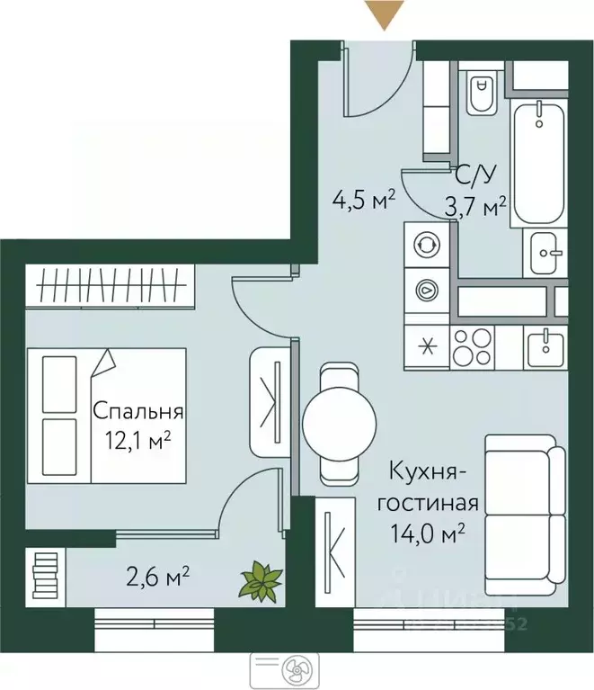 1-к кв. Волгоградская область, Волгоград Новосибирская ул., 74с1 (36.9 ... - Фото 0