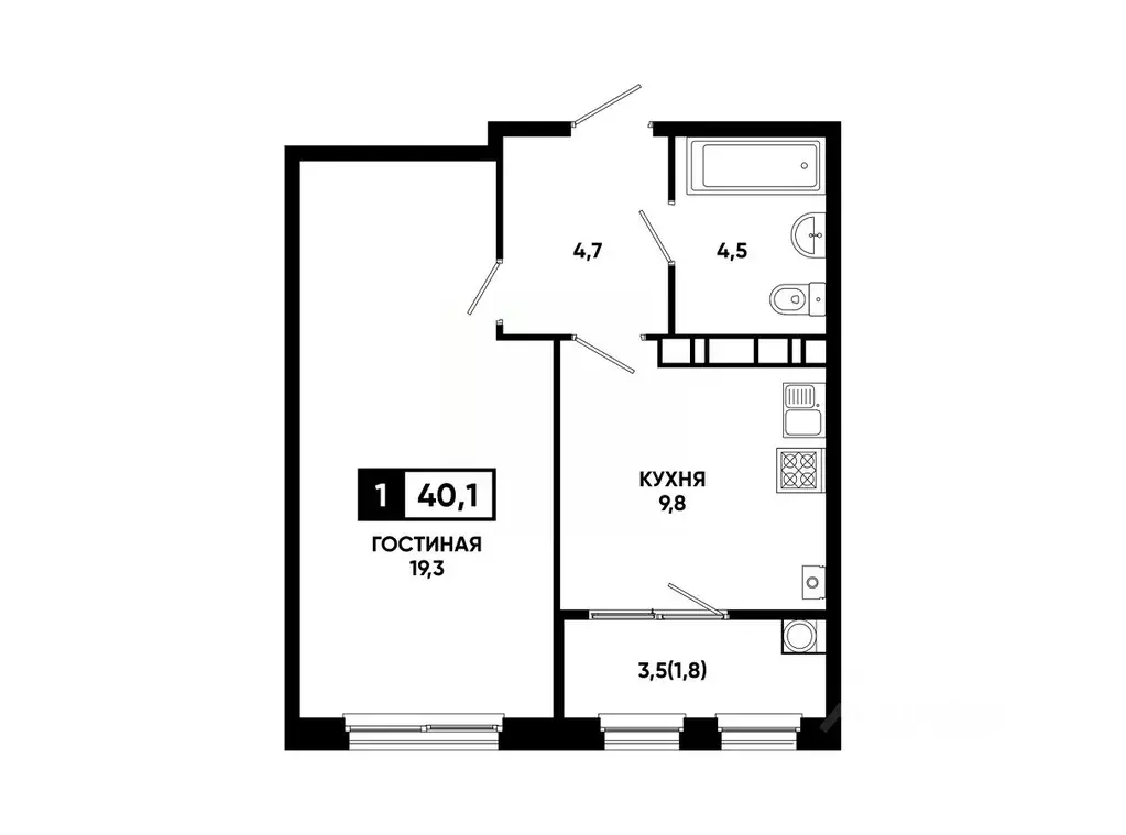 1-к кв. Ставропольский край, Ставрополь ул. Доваторцев, 179В (40.1 м) - Фото 1