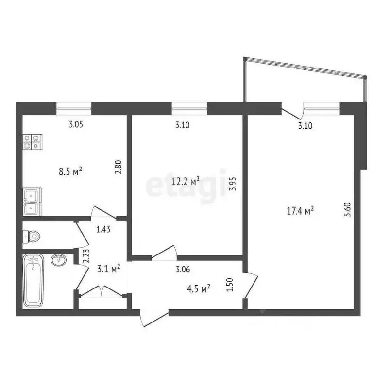 2-комнатная квартира: Тюмень, 6-й микрорайон, проезд 9 Мая, 2 (50.3 м) - Фото 0
