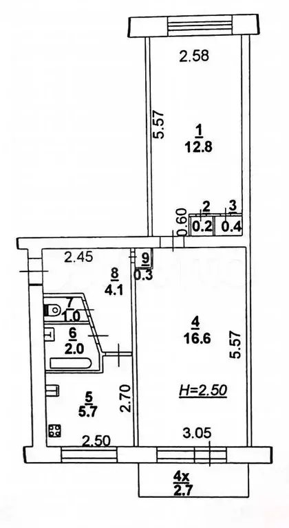 2-к. квартира, 45 м, 5/5 эт. - Фото 0