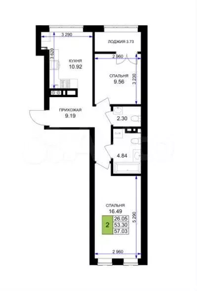 2-к. квартира, 57 м, 7/7 эт. - Фото 1