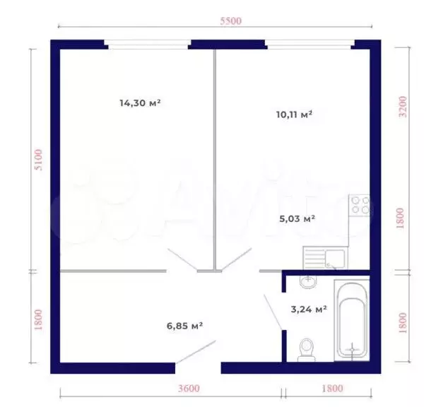 2-к. квартира, 39,5 м, 3/9 эт. - Фото 1