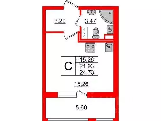 Квартира, студия, 24.73 м - Фото 0