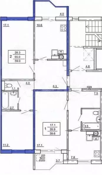 2-к. квартира, 59 м, 4/4 эт. - Фото 0