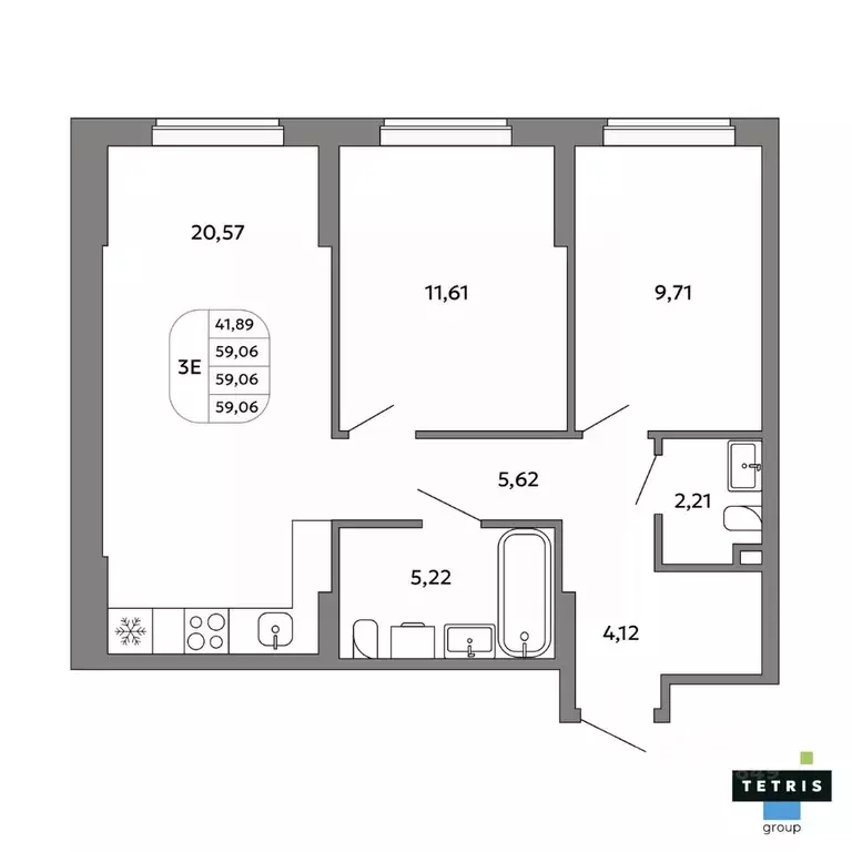 3-к кв. Свердловская область, Екатеринбург Уралмаш жилрайон,  (59.06 ... - Фото 1