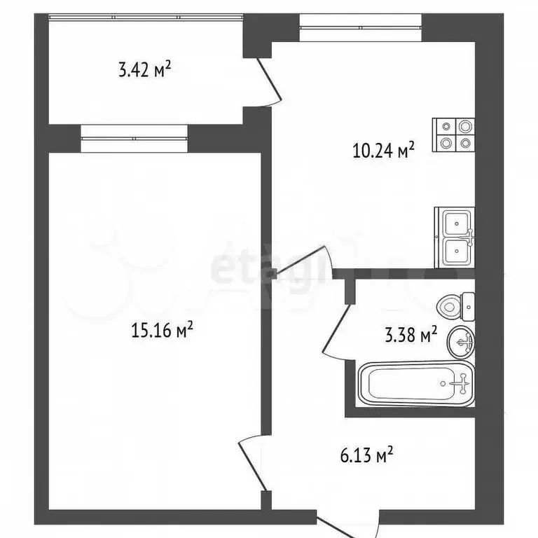 1-к. квартира, 36,6 м, 4/7 эт. - Фото 0