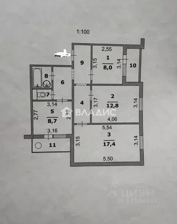 3-к кв. Белгородская область, Белгород ул. Есенина, 46 (63.3 м) - Фото 2