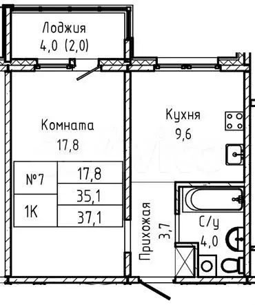 1-к. квартира, 37,1 м, 1/17 эт. - Фото 1