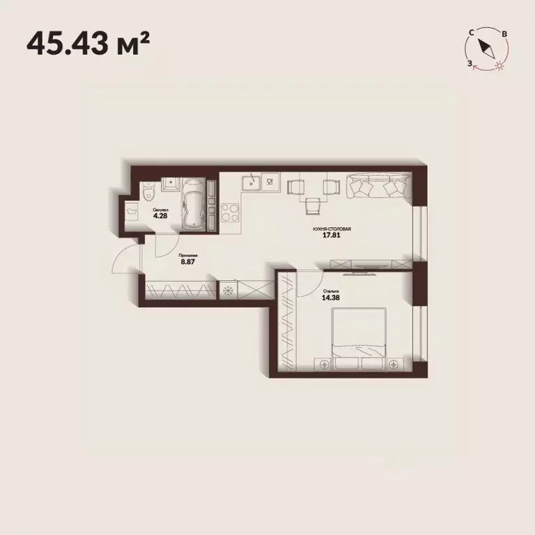 1-к кв. Приморский край, Владивосток Каскада жилой комплекс (45.34 м) - Фото 0