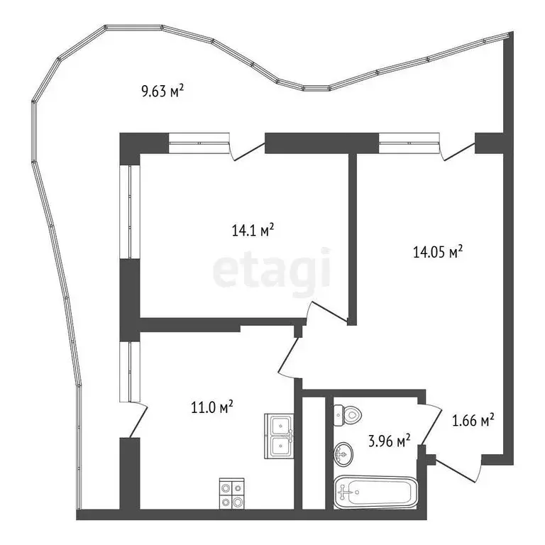 2-комнатная квартира: село Ольгинка, 3-й микрорайон, 21 (45.3 м) - Фото 0