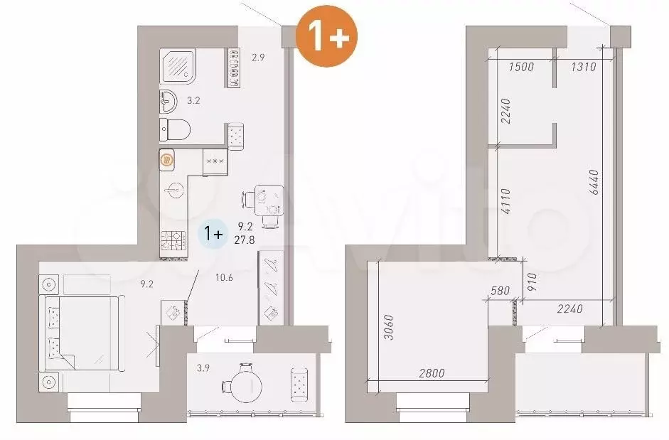 Квартира-студия, 27,8 м, 4/9 эт. - Фото 1