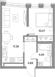 1-к. квартира, 36,5 м, 4/10 эт. - Фото 0