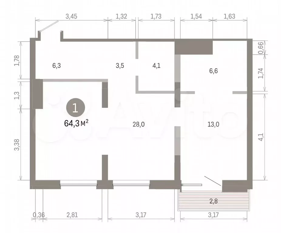 2-к. квартира, 64,3 м, 6/8 эт. - Фото 1