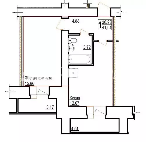 1-комнатная квартира: Благовещенск, Заводская улица, 4 (41.06 м) - Фото 1
