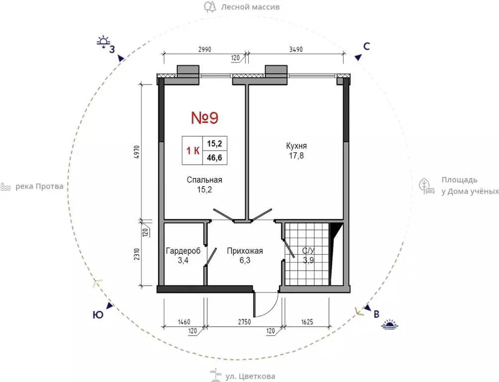 1-к кв. Калужская область, Обнинск ул. Усачева (46.6 м) - Фото 0