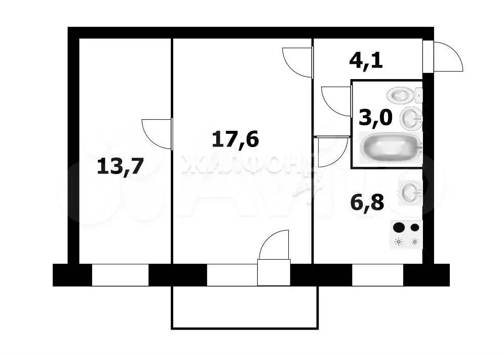 2-к. квартира, 45,2 м, 2/5 эт. - Фото 0