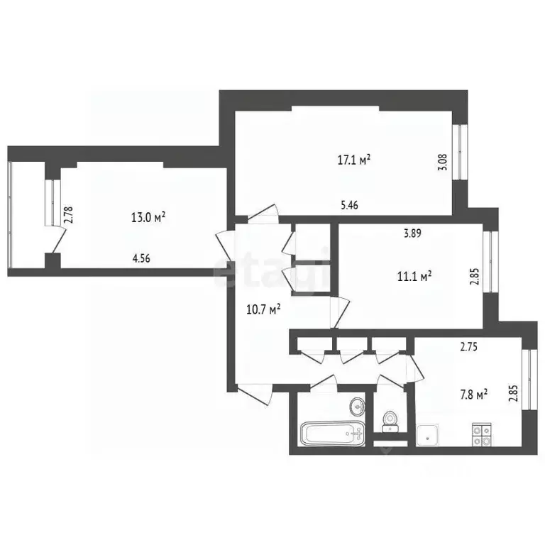 3-к кв. Ямало-Ненецкий АО, Новый Уренгой Мирный мкр, 4/2 (66.3 м) - Фото 1