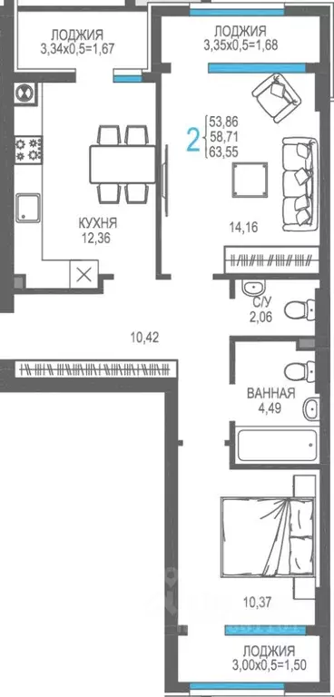 2-к кв. Крым, Алушта На Фонтанке жилой комплекс (58.71 м) - Фото 1