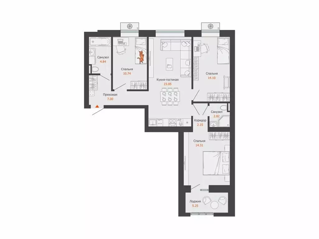 3-комнатная квартира: Волгоград, ЖК Центропарк (82 м) - Фото 1