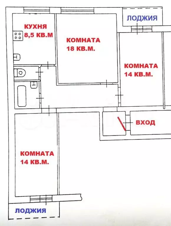 3-к. квартира, 70 м, 5/9 эт. - Фото 0