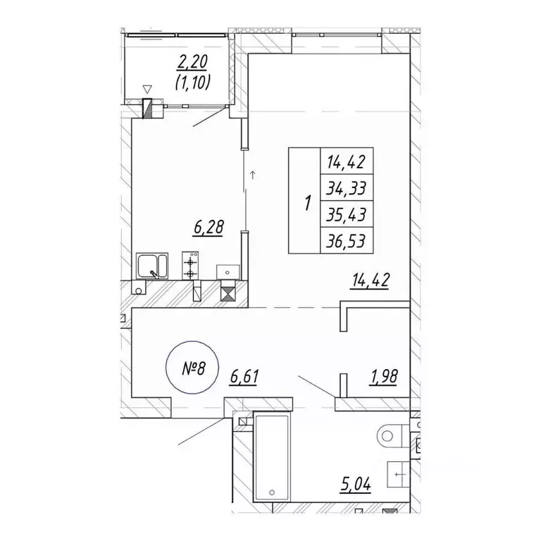 1-к кв. Калининградская область, Зеленоградск  (36.53 м) - Фото 1