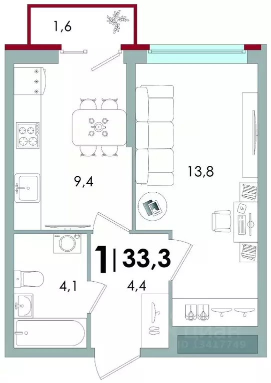 1-к кв. Тверская область, Тверь Южный мкр,  (33.3 м) - Фото 0