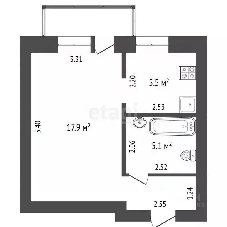 1-к кв. Чувашия, Чебоксары ул. Богдана Хмельницкого, 117 (31.8 м) - Фото 2