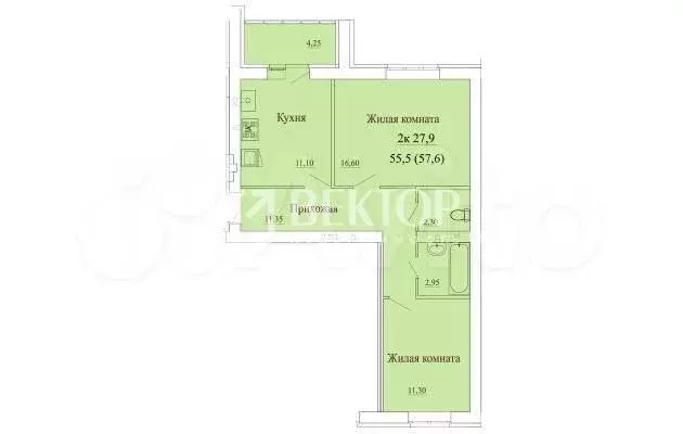 2-к. квартира, 57 м, 1/5 эт. - Фото 0