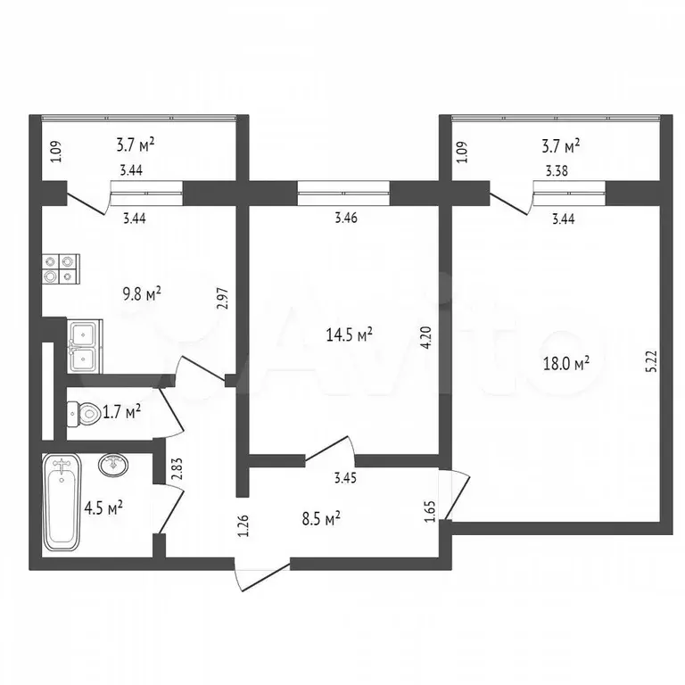 2-к. квартира, 64 м, 3/9 эт. - Фото 0