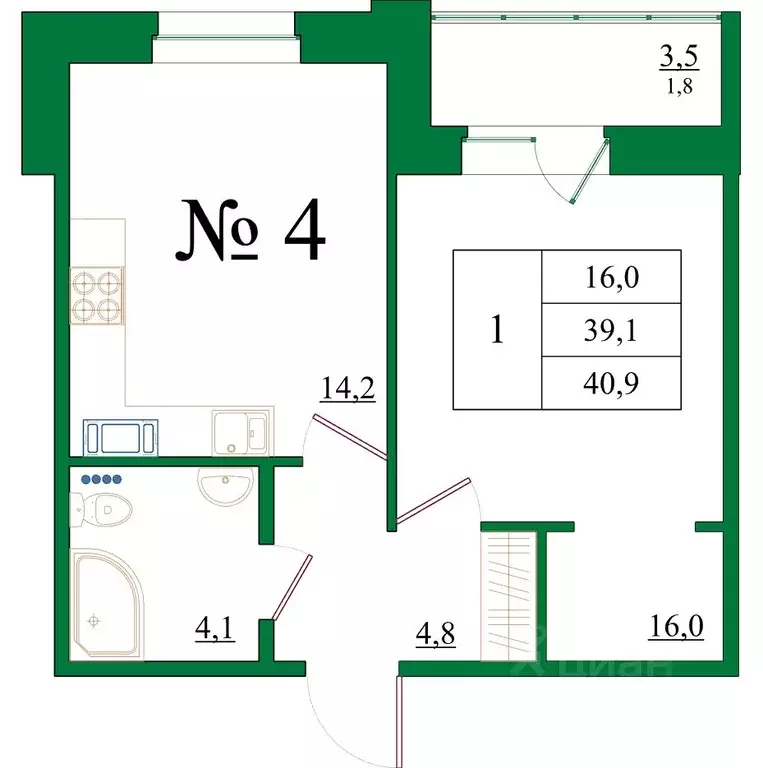 1-к кв. Ленинградская область, Гатчина Красносельское ш., 4Ак1 (40.9 ... - Фото 1
