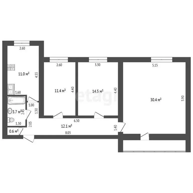 3-комнатная квартира: Нарткала, улица Бозиева, 4А (97 м) - Фото 1