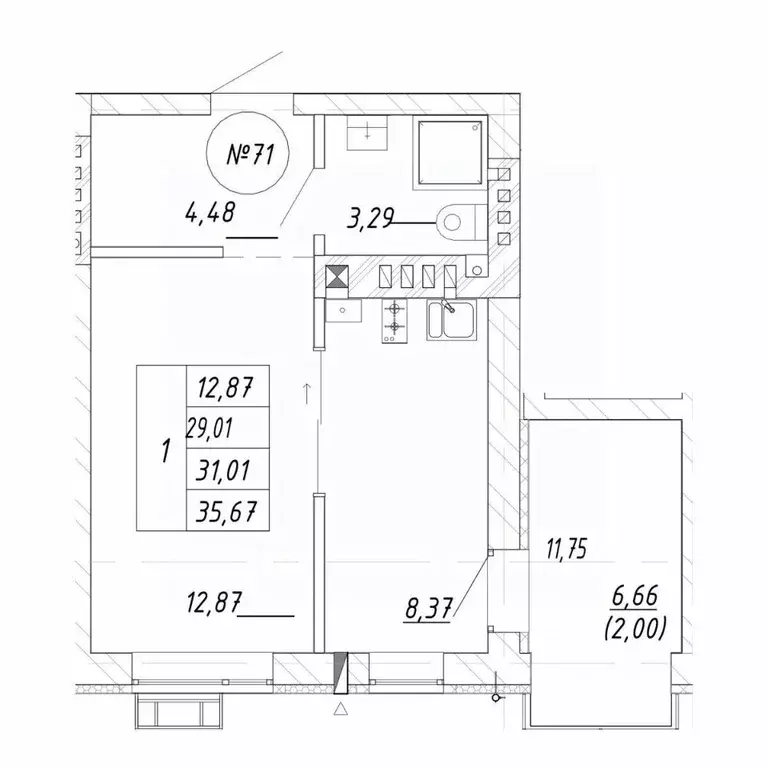 1-к кв. Калининградская область, Зеленоградск  (31.01 м) - Фото 2
