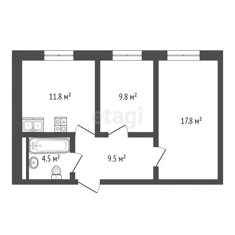 2-комнатная квартира: Тюмень, улица Республики, 204к7 (53.3 м) - Фото 0
