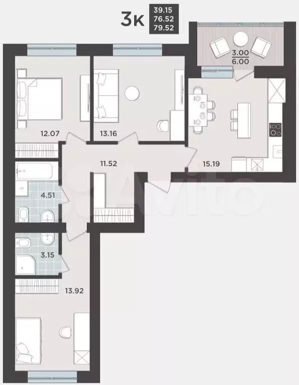 3-к. квартира, 76,5 м, 5/9 эт. - Фото 1