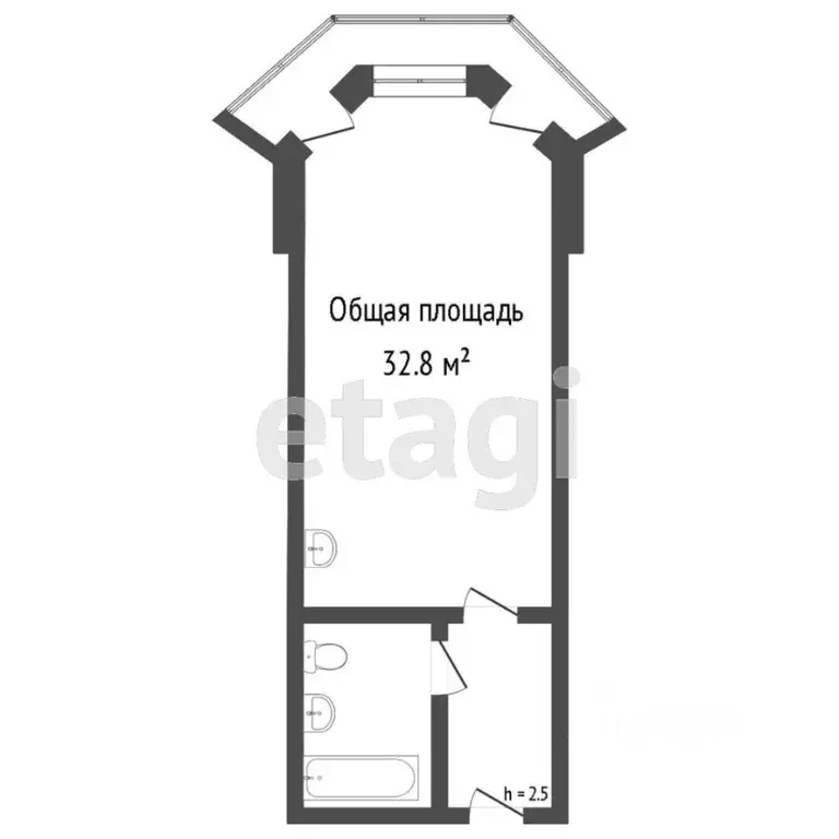 Студия Томская область, Томск Алтайская ул., 24 (32.0 м) - Фото 2