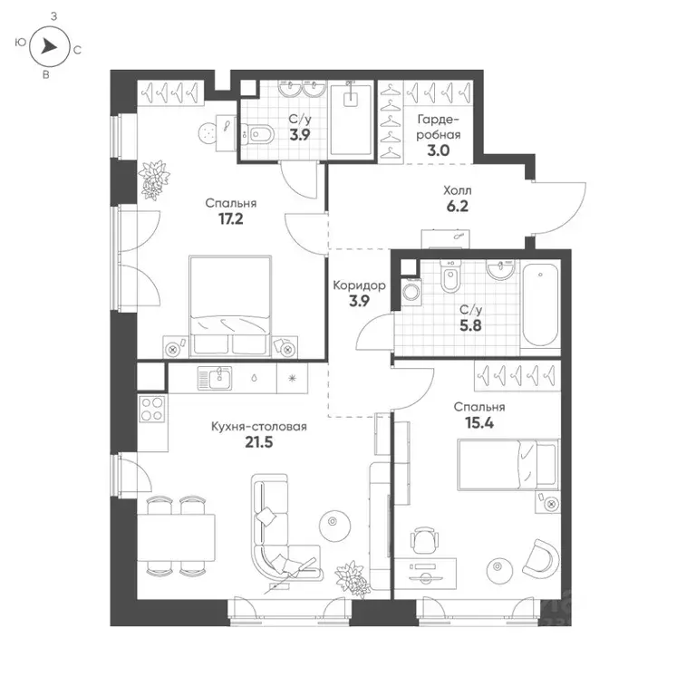 2-к кв. Москва Октябрьская ул., 103 (76.9 м) - Фото 2