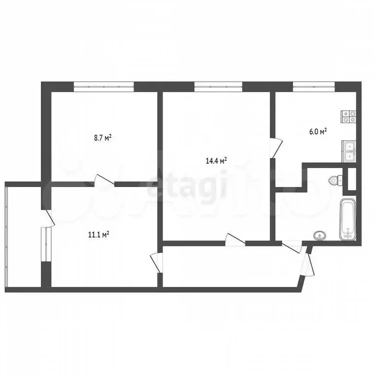 3-к. квартира, 49,1 м, 5/9 эт. - Фото 1