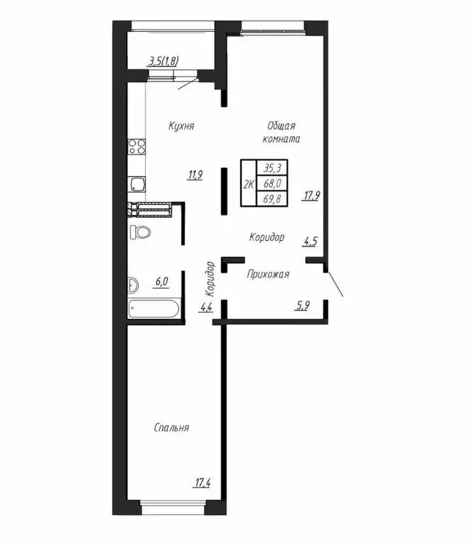 2-комнатная квартира: Тосненский район, посёлок Тельмана, Парковая ... - Фото 1