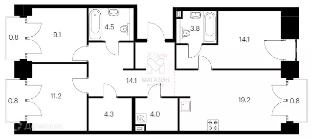 Продаётся квартира-студия, 86.7 м - Фото 0