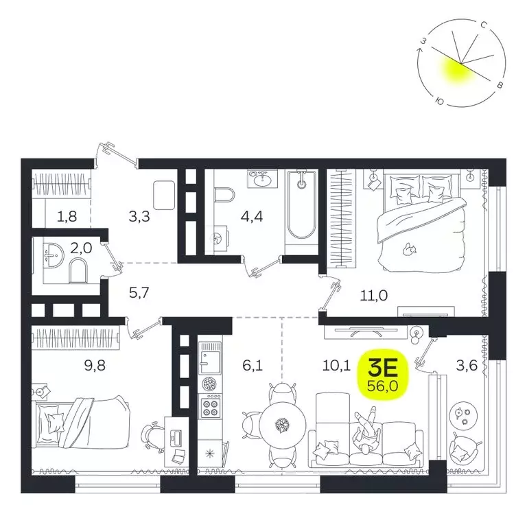 3-комнатная квартира: Екатеринбург, улица Титова, 19Б (56 м) - Фото 0