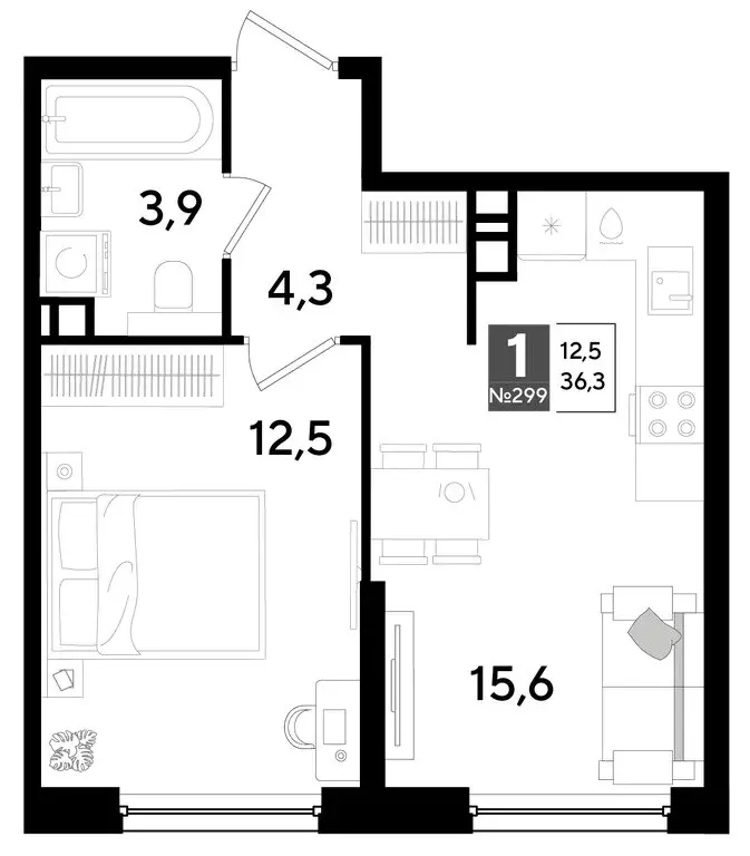 1-комнатная квартира: Краснодар, микрорайон Догма Парк (36.3 м) - Фото 0