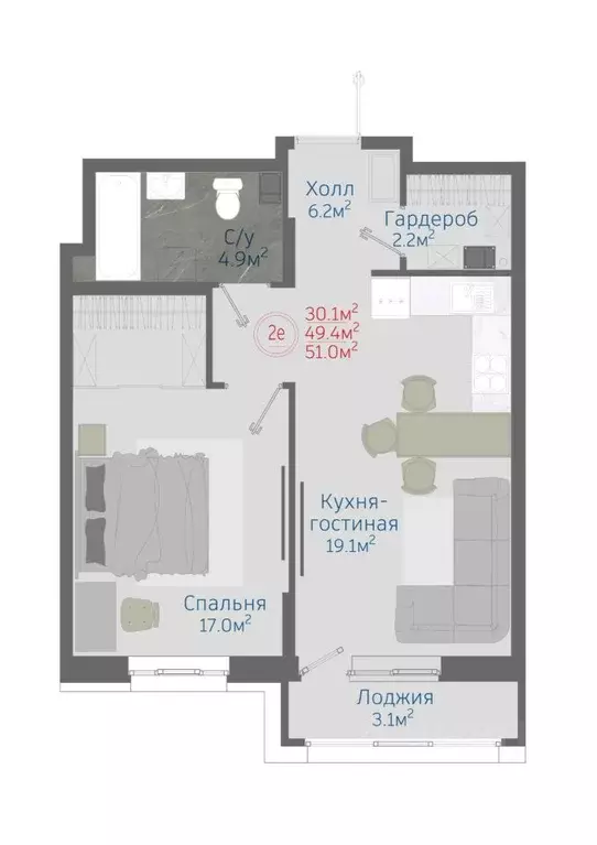 2-к кв. Воронежская область, Новоусманский район, пос. Отрадное ул. ... - Фото 1