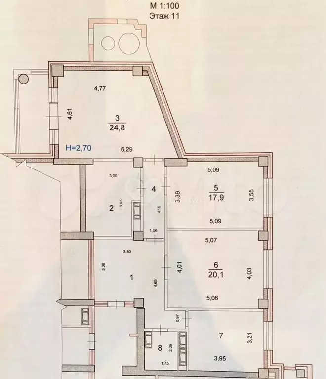3-к. квартира, 108,9 м, 11/16 эт. - Фото 0